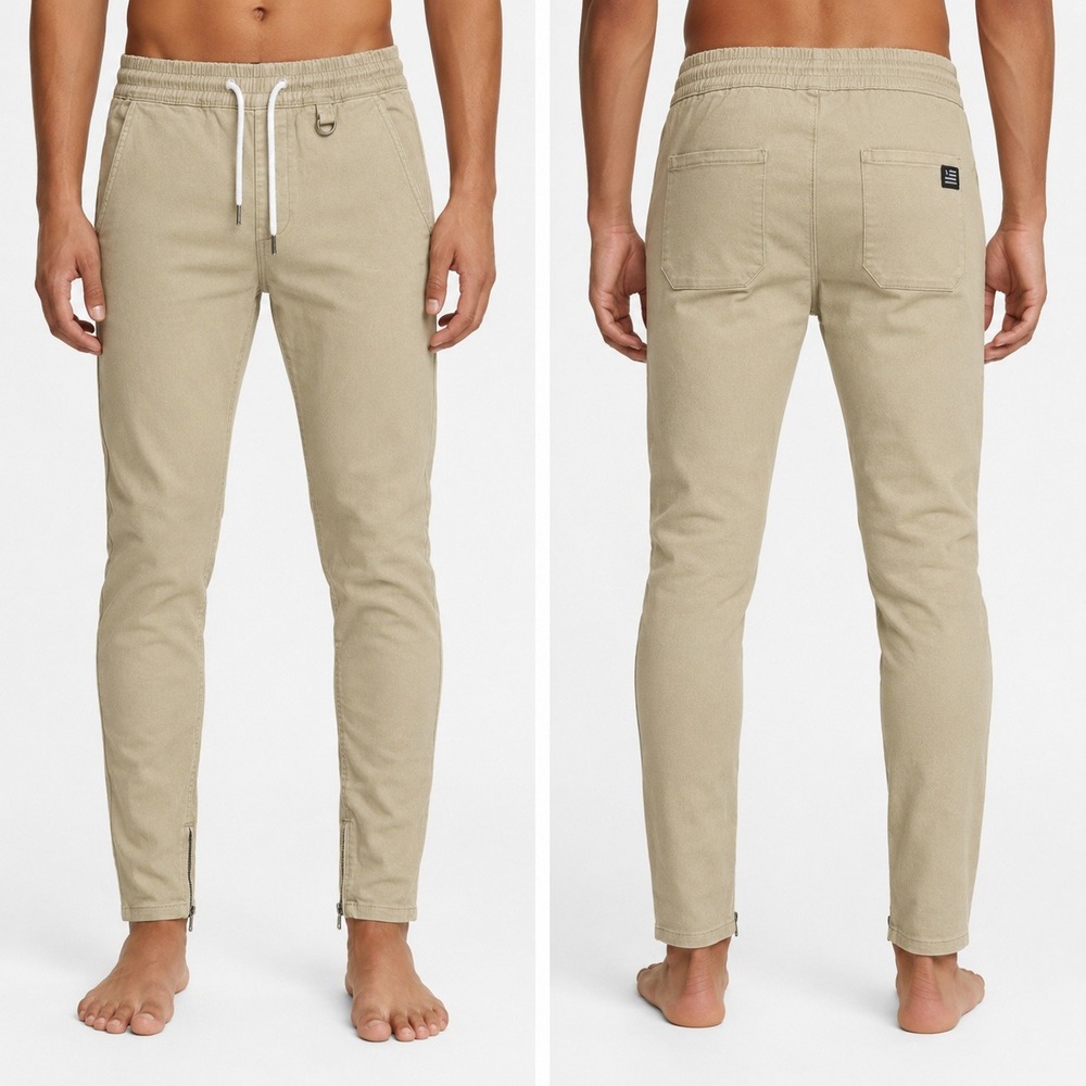 Hyper Denim Khaki Twill Zipper Ankle Jogger Pants Mens Small Tan Streetwear